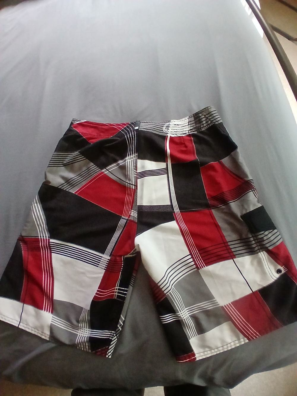 O'Neill Red Black Gray Plaid Board Shorts - Picture 8 of 8